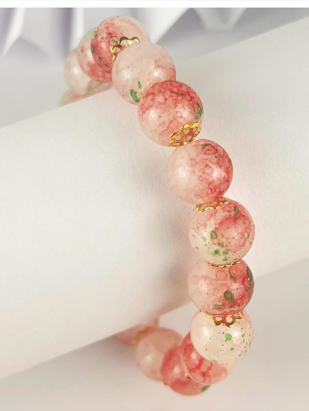Delicate Pink Marbled Bead Bracelet - Women Jewelry